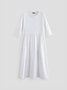 Women Solid Color Cotton 3/4 Sleeve Casual Shift Midi Dress