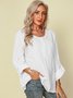 Long Sleeve Shift Crew Neck Plain Blouse