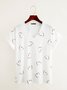 Heart Print Valentine's Day V Neck Fit Tunic Daily Casual Jersey Short Sleeve T-shirt