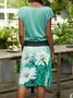 Casual Short Sleeve Floral-Print Cotton-Blend Knitting Dress