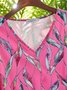 Leaves Sleeveless  Printed  Cotton-blend V neck  Holiday Summer Pink Top