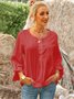 Long Sleeve Shift Crew Neck Plain Blouse