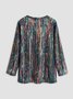 Women Casual Multi-color Striped Crew Neck Long Sleeve Shirt