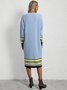 V Neck Striped Vintage Sweater Dress