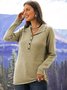 Casual V Neck Solid Long Sleeve Buttoned Sweater