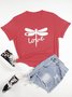 Vintage Love Dragonfly Printed Plus Size Short Sleeve Crew Neck Casual Tops