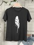 Casual Feather Printed Short Sleeve Crew Neck Shift T-shirt