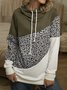Army Green Casual Cotton-Blend Hoodie Color-Block Sweatshirts