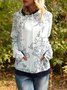 Gray Floral-Print Hoodie Long Sleeve Sweatshirts