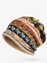Women Vintage Stripe Print Beanie Outdoor Windproof Snow Hat