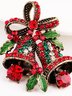 Vintage Alloy Rhinestone Tinkle Bell Christmas Bow Decoration Brooch Xmas Jewelry