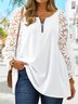 Plus Size Jacquard Lace Zipper Elegant T-Shirt