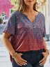 Plus Size Ethnic Knitted Notched Regular Fit T-Shirt