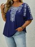 Plus Size Ethnic Loose Crew Neck T-Shirt