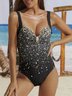Vacation Abstract Printing Scoop Neck One Piece Swimsuit