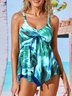 Vacation Abstract Printing Scoop Neck Tankinis Two-Piece Set