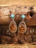 zolucky Brown Drop Vintage Turquoise 925 Sterling Silver Earrings