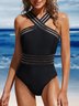 Casual  Plain Webbing Halter One Pieces