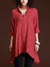 Women Casual 3/4 Sleeve V Neck Solid Plus Size Tops