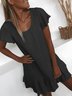 zolucky Plus Size Casual U-Neck Solid Short Sleeve Mini Weaving Dress