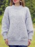 Grey Knitted Crew Neck Long Sleeve Warm Sweater