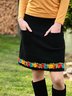 Black Cotton-Blend Casual Skirt