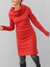 Red Plain Casual Cotton-Blend Knitting Dress