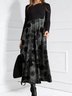 Women Black Cotton-Blend Long Sleeve Geometric Knitting Dress