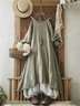 Women Vintage Plain Long Sleeve Casual Maxi Weaving Dress