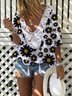 Retro holiday casual loose little daisy V-neck top