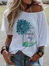 White Off Shoulder Short Sleeve Casual Cotton T-shirt