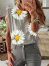 Gray Short Sleeve Cotton Floral T-shirt