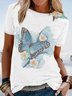 White Casual Short Sleeve Round Neck Patchwork T-shirt