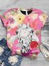 Casual Short Sleeve Round Neck Batik Graphic Tees for Women