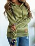 Green Hoodie Casual Floral-Print Stripes Sweatshirt