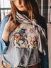Gray Abstract Long Sleeve Crew Neck Cotton-Blend T-shirt