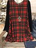 Crew Neck Casual Cotton-Blend Checkered/plaid Knitting Dress