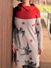 Printed Long Sleeve Cowl Neck Casual Knitting Dress