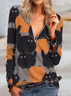 Gray Long Sleeve Shift Knitted V Neck Top