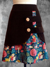 Brown Cotton-Blend Casual Paneled Skirt