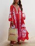 zolucky Women Printed Boho Casual Dress V Neck Holiday Maxi Dress