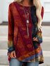 Long Sleeve Patchwork Round Neck T-shirt