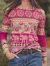 Cotton-Blend Printed Floral Long Sleeve T-shirt