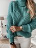 Women Casual Winter Solid Cotton Natural Mid-weight Daily Long sleeve Turtleneck Sweater