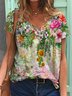 Women's Summer Casual Shift Floral Printed V Neck Short Sleeve T-shirt