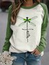 Casual Green Dragonfly Long Sleeve Floral-Print Top