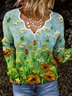 New Women Fashion Casual Floral Vintage Long Sleeve V Neck Shirt Top