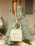 Vintage Floral Printed Sleeveless V Neck Casual Weaving Dress