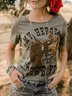 Vintage Boho MY HEROES ARE COWBOYS Printed Short Sleeve Crew Neck Casual Top
