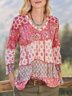 Rose Casual Vintage V Neck 3/4 Sleeve Shift Top